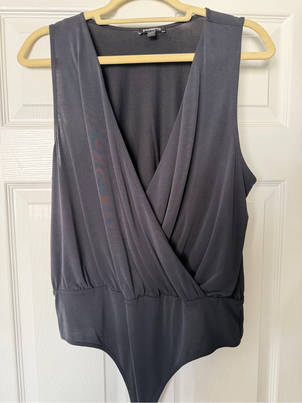 Express Sleeveless Wrap Bodysuit in Charcoal
